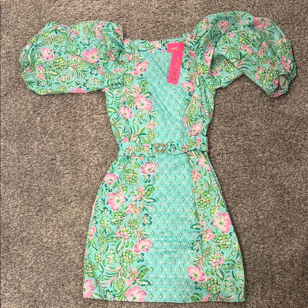 Lilly Pulitzer Blue and Green Sleeved Dress